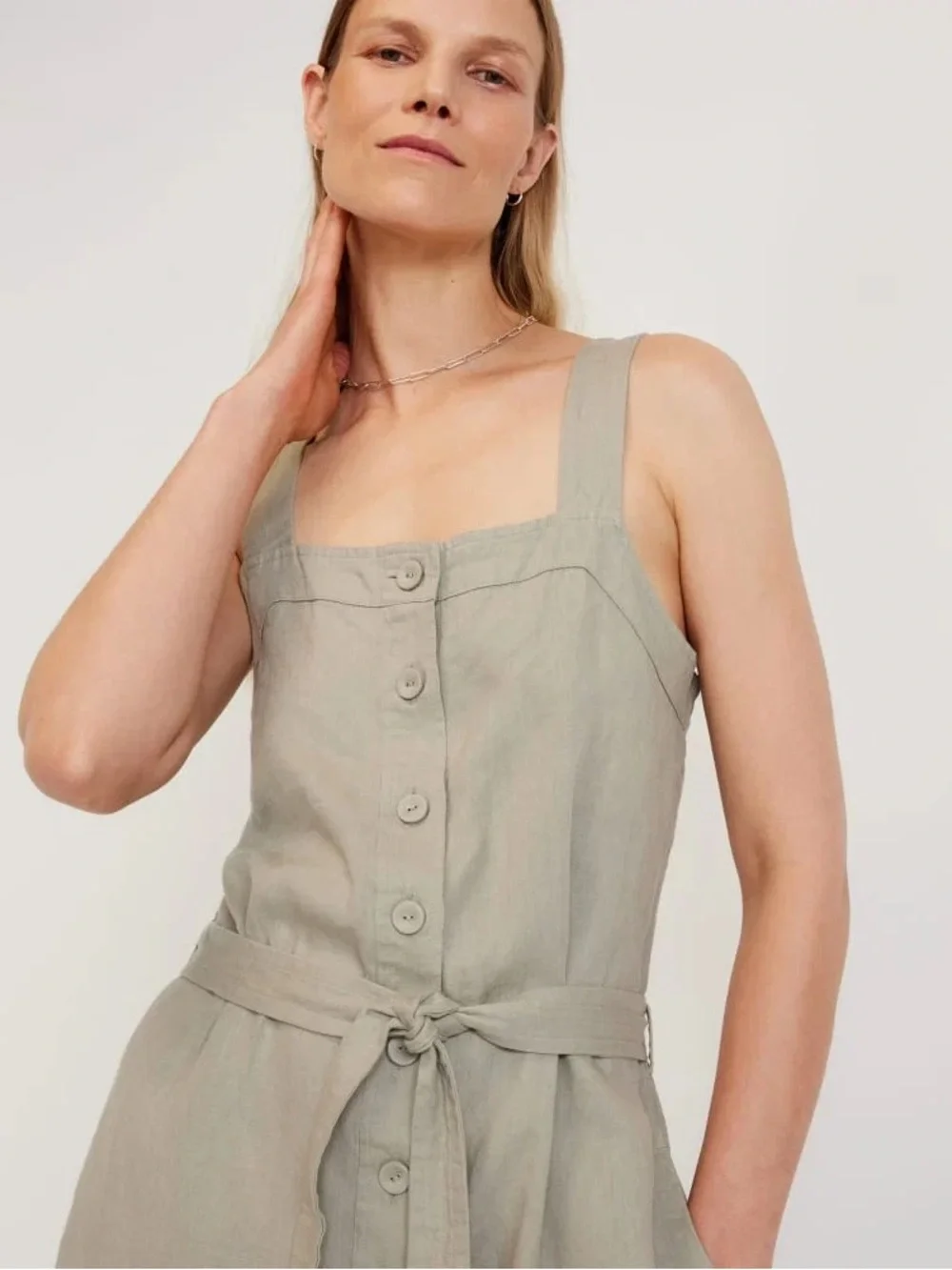 EVERLANE Linen Jumpsuit in Seagrass Beige
